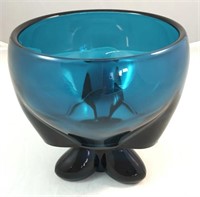 Mid Century Modern Viking Tri-Foot Vase Blue