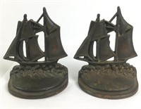 Vintage Cast Iron Sailing Ship Bookends