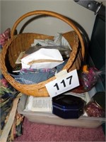 Nice basket and tub with various craft items