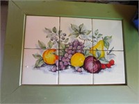 Framed fruit scene tile picture - wooden