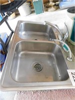 Stainless steel double sink with faucet, spray,