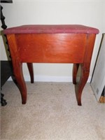Sewing bench with hinged lid, curved legs