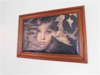 Framed print of crying girl, 33" x 23"