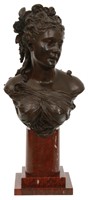 Louis Detrier Bronze Bust Of A Young Woman