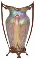 Kralik Art Glass Vase in Bronze Frame