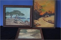 Three paintings - two are original but unknown