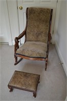 Ca. Early 20th C. Swan Motif Rocking Chair & Foots