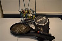 Pair of Tennis Racquets and Ball hopper