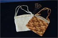 Vintage Bone and Hand Crochet Purses and Hair Pin