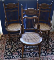 Three Antique Cane Bottom Side Chairs