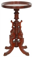 Carved Walnut Inlaid Plant Stand