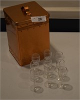 Set of glass Cordials and Copper Canister
