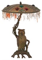 Figural Bronze Owl Table Lamp