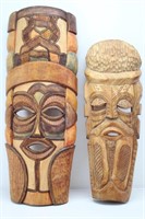 (2) Tribal Hand Carved Wood Art African Masks