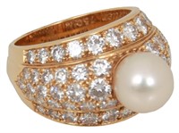 Cartier 18K Gold, Diamond & Pearl Ring