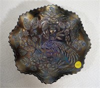 Purple Lustre Carnival Glass Bowl Peacock Pattern
