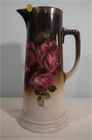 Porcelain Tall Pitcher with Hand Painted Roses