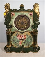 Porcelain Case Mantle Clock Transfer Rose with