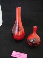 Two Pcs. Royal Doulton Flambe Vases: Both Wood Cut