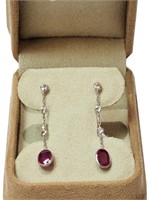 14K White gold oval cut bezel set ruby dangle