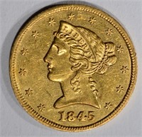 1845 $5 GOLD LIBERTY HEAD  CH BU