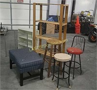 Shelving units, stools, ottoman