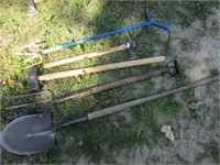 Shovel, Fork, Garden Cultivator, Sledge Hammer