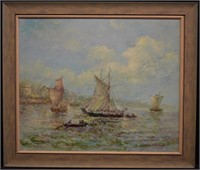 O/C Abstract Impressionist Harbor Scene