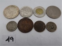 LOT, (8) ASSORTED US & FOREIGN CANADIAN COINS