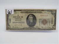 1929 $20 NATIONAL CURRENCY "THE COLFAX NATIONAL
