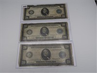 LOT, (3) 1914 $20 FEDERAL RESERVE NOTES,