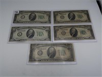 LOT, (5) ASSORTED $10 FEDERAL RESERVE NOTES, (2)