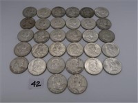 LOT, (32) ASSORTED FRANKLIN HALF DOLLARS, (3)