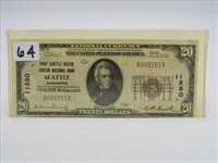 1929 $20 NATIONAL CURRENCY "FIRST SEATTLE DEXTER