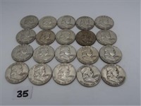 LOT, (20) ASSORTED FRANKLIN HALF DOLLARS, (1)