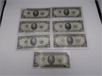 LOT, (7) ASSORTED $20 FEDERAL RESERVE NOTES, (3)