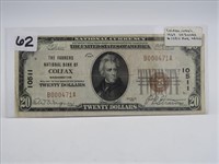 1929 $20 NATIONAL CURRENCY "THE FARMERS NATIONAL