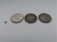 LOT, (3) MORGAN SILVER DOLLARS, (2) 1890 & (1)