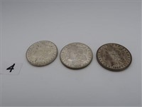 LOT, (3) MORGAN SILVER DOLLARS, (1) 1883O, (1)