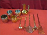 Copper Items: Utensils, Mugs, Unique Coffee Pot