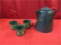Large Graniteware Coffee Pot w/ 3 Field & Stream