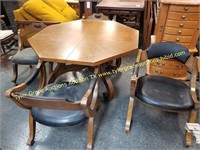 VTG OCTAGONAL DINING / GAME TABLE W GOOD CHAIRS