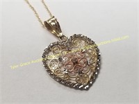 14K GOLD CHAIN & FILIGREE HEART NECKLACE