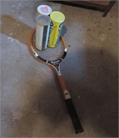 Vintage Wood Tennis Racket & Balls