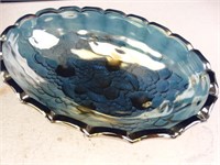 Footed Carnival Glass Fruit Bowl