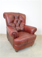 Burgundy Leather Traditional Style Armchair