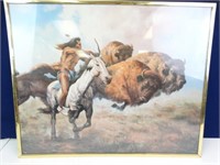 Troy Denton Print - Indian Hunting Buffalo