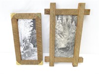 Mountain Man & Wolf Stipling Prints Framed