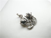 Vintage 925 Silver 3D Twin Flower Charm