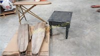 3 Antique Wooden Ironing Boards & Side Table